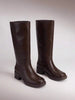 Womens Square Toe Chunky Block Heel Knee High Boots Banana Campus Boots For Women Casual Comfortable Low Heel Side Zipper Riding Tall Boots